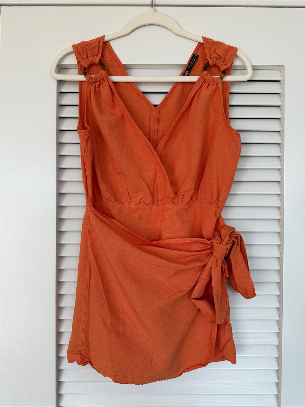 Zara Terracotta Wrap Skort Romper Tortoise Ring Detail Size S
